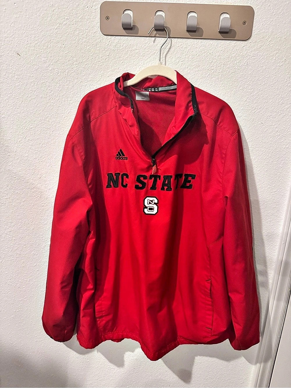 adidas NC State Wolfpack Quarter Zip Windbreaker Red & Black XL